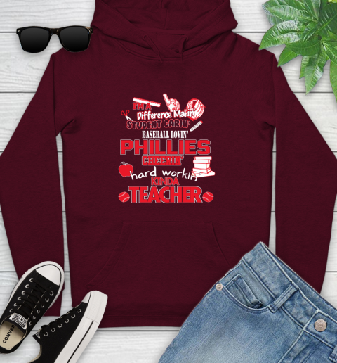Philadelphia Phillies MLB I'm A Difference Making Student Caring Baseball Loving Kinda Teacher Youth Hoodie 7