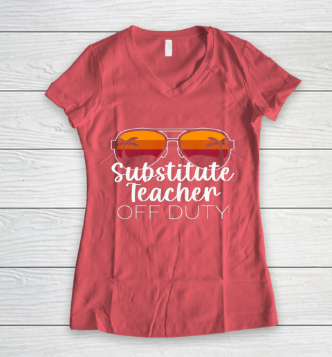 Substitute Teacher of the Deaf Off Duty Sunglasses Sunset Women's V-Neck T-Shirt 4