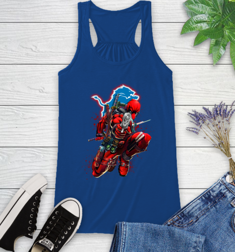 NFL Deadpool Marvel Comics Sports Football Detroit Lions Racerback Tank 9