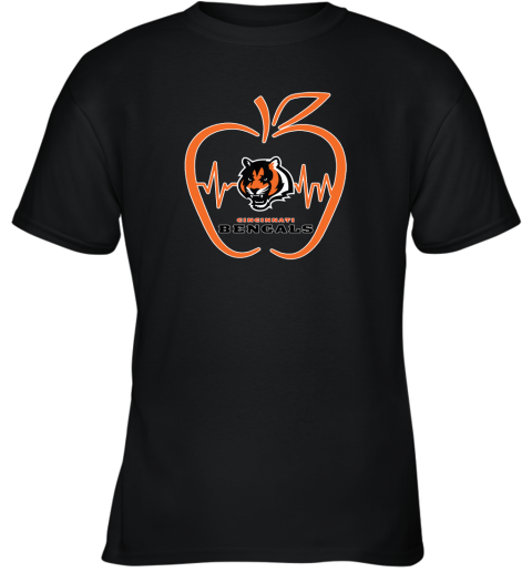 Apple Heartbeat Teacher Symbol Cincinnati Bengals Youth T-Shirt