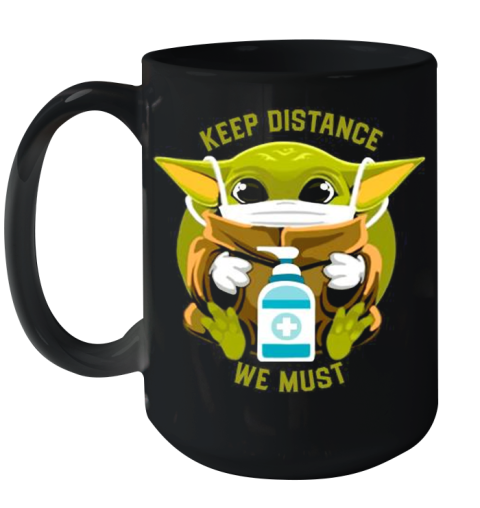 Baby Yoda Face Mask Hug Keep Distance We Must Ceramic Mug 15oz