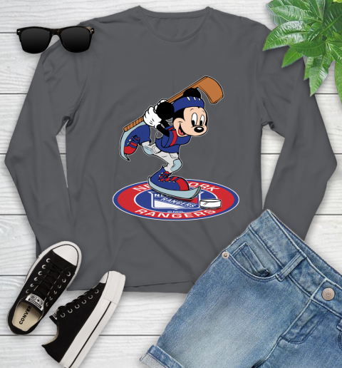 NHL Hockey New York Rangers Cheerful Mickey Disney Shirt Youth Long Sleeve 8