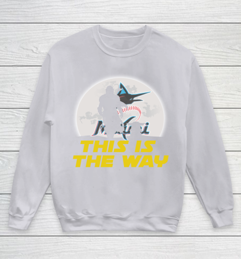 Miami Marlins MLB Baseball Star Wars Yoda And Mandalorian This Is The Way Youth Sweatshirt 3
