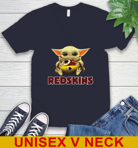 NFL Football Washington Redskins Baby Yoda Star Wars Shirt V-Neck T-Shirt 3