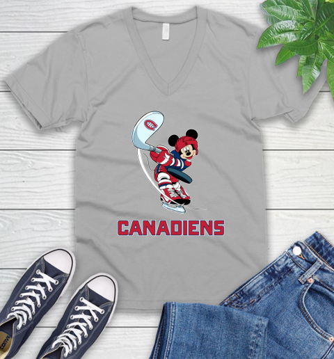 NHL Hockey Montreal Canadiens Cheerful Mickey Mouse Shirt V-Neck T-Shirt 4