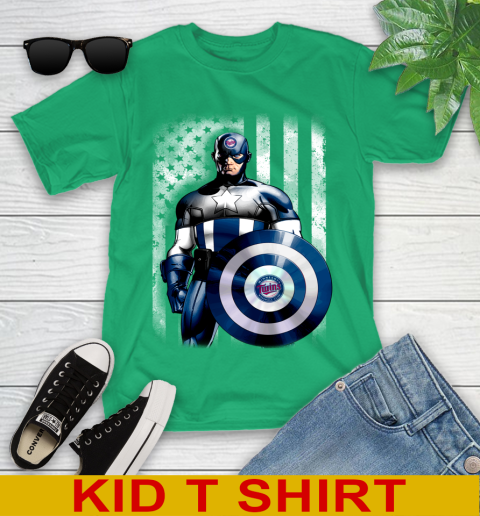 Minnesota Twins MLB Baseball Captain America Marvel Avengers American Flag Shirt Youth T-Shirt 7