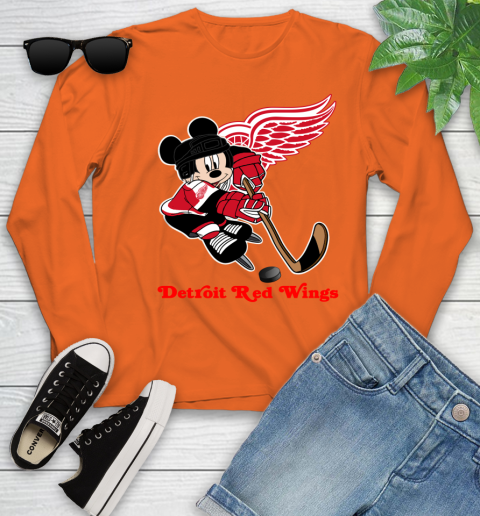 NHL Detroit Red Wings Mickey Mouse Disney Hockey T Shirt Youth Long Sleeve 4