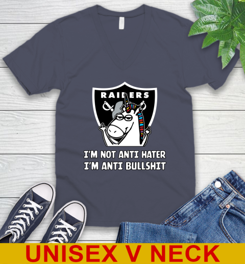 Oakland Raiders NFL Football Unicorn I'm Not Anti Hater I'm Anti Bullshit V-Neck T-Shirt 9 Oakland Raiders NFL Football Unicorn I'm Not Anti Hater I'm Anti Bullshit V-Neck T-Shirt - Image 9