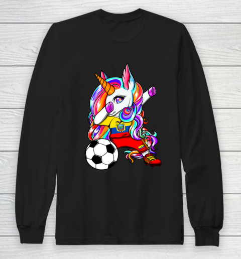 Dabbing Unicorn Ecuador Soccer Fans Jersey Flag Football Long Sleeve T-Shirt