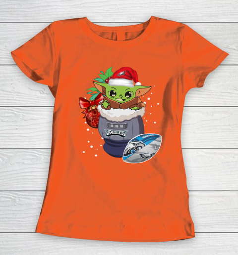 Philadelphia Eagles Christmas Baby Yoda Star Wars Funny Happy NFL Women's T-Shirt 5