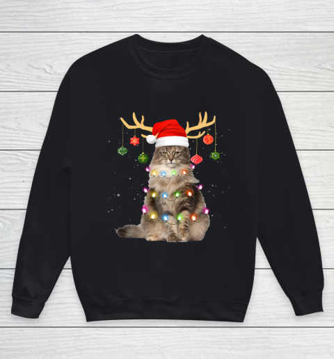 Reindeer Norwegian Forest Cat Santa Hat Christmas Light Xmas Youth Sweatshirt