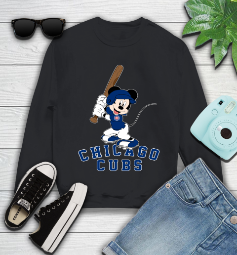 MLB Baseball Chicago Cubs Cheerful Mickey Mouse Shirt Youth Sweatshirt