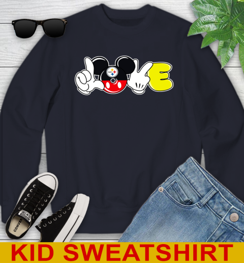 Pittsburgh Steelers NFL Football Love Mickey Disney Sports Youth Sweatshirt 3