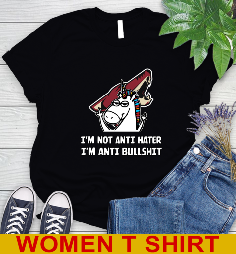 Arizona Coyotes NHL Hockey Unicorn I'm Not Anti Hater I'm Anti Bullshit Women's T-Shirt 2