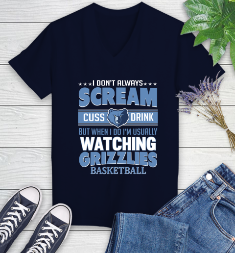 Memphis Grizzlies NBA Basketball I Scream Cuss Drink When I'm Watching My Team Women's V-Neck T-Shirt 2