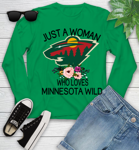 NHL Just A Woman Who Loves Minnesota Wild Hockey Sports Youth Long Sleeve 4