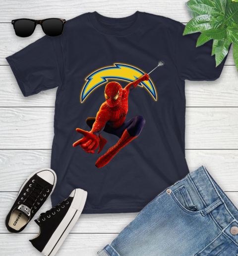 NFL Spider Man Avengers Endgame Football Los Angeles Chargers Youth T-Shirt 3