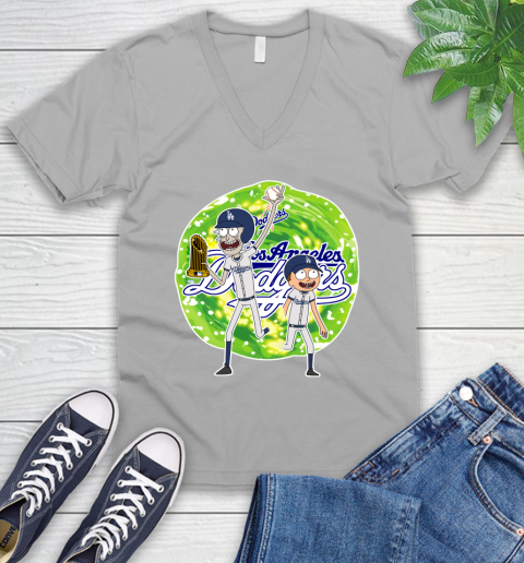 MLB Los Angeles Dodgers Rick And Morty Commissioner's Trophy Baseball Sports V-Neck T-Shirt 4