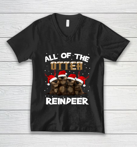 All Of Otter Reindeer Christmas Pajamas Tshirt Xmas V-Neck T-Shirt
