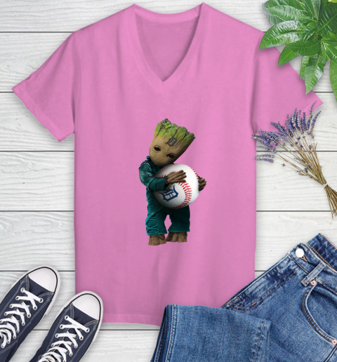 MLB Groot Guardians Of The Galaxy Baseball Sports Detroit Tigers Women's V-Neck T-Shirt 14