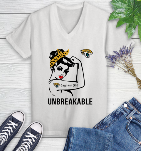 NFL Jacksonville Jaguars Girl Unbreakable Football Sports Women's V-Neck T-Shirt