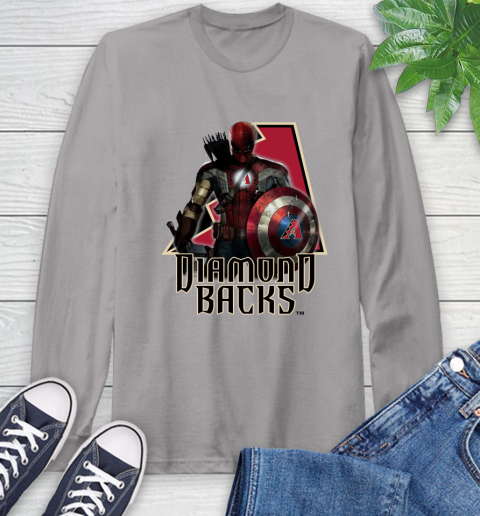 MLB Captain America Thor Spider Man Hawkeye Avengers Endgame Baseball Arizona Diamondbacks Long Sleeve T-Shirt 6