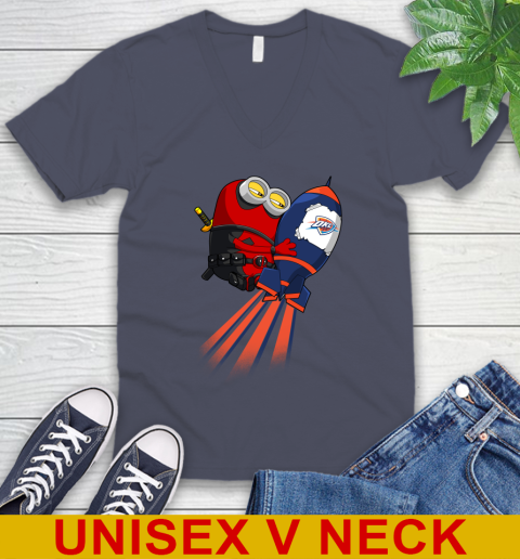 NBA Basketball Oklahoma City Thunder Deadpool Minion Marvel Shirt V-Neck T-Shirt 7