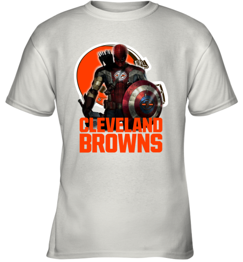 NFL Captain America Thor Spider Man Hawkeye Avengers Endgame Football Cleveland Browns Youth T-Shirt