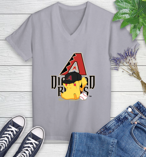 MLB Pikachu Baseball Sports Arizona Diamondbacks Women's V-Neck T-Shirt 4