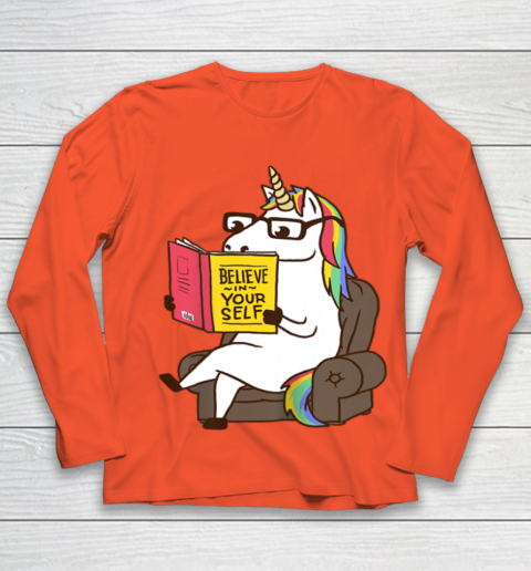 Unicorn Shirt Believe in Yourself Motivational Book Lover Youth Long Sleeve 4