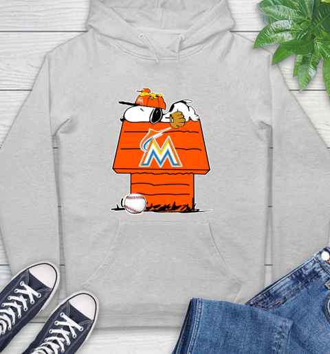 MLB Miami Marlins Snoopy Woodstock The Peanuts Movie Baseball T Shirt Hoodie