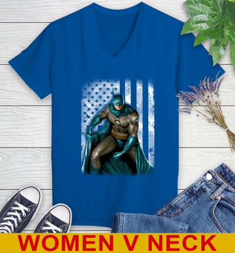 Miami Dolphins NFL Football Batman DC American Flag Shirt Women's V-Neck T-Shirt 9