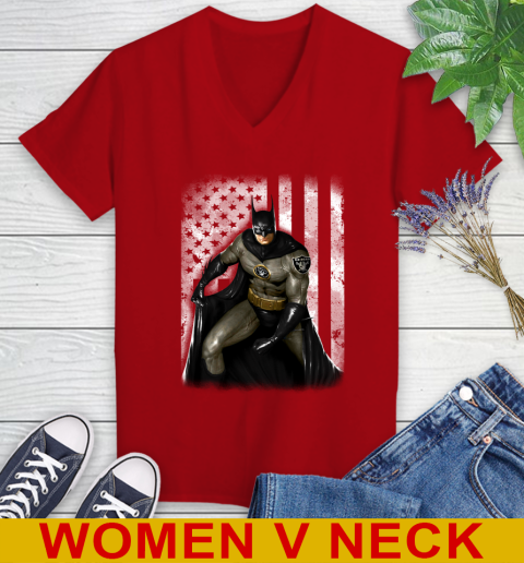 Oakland Raiders NFL Football Batman DC American Flag Shirt Women's V-Neck T-Shirt 10