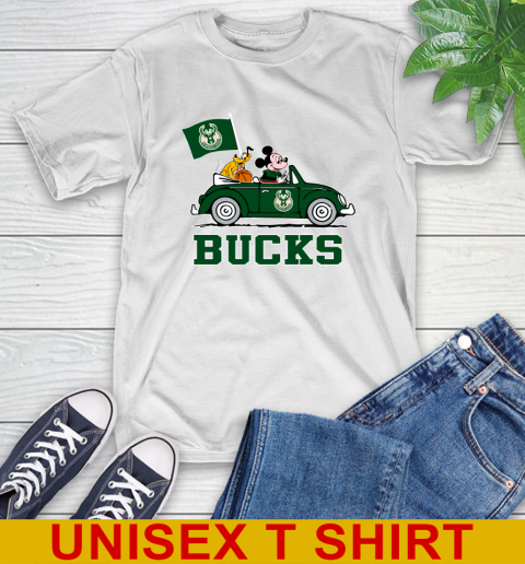 NBA Basketball Milwaukee Bucks Pluto Mickey Driving Disney Shirt T-Shirt