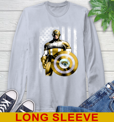 Jacksonville Jaguars NFL Football Captain America Marvel Avengers American Flag Shirt Long Sleeve T-Shirt 6