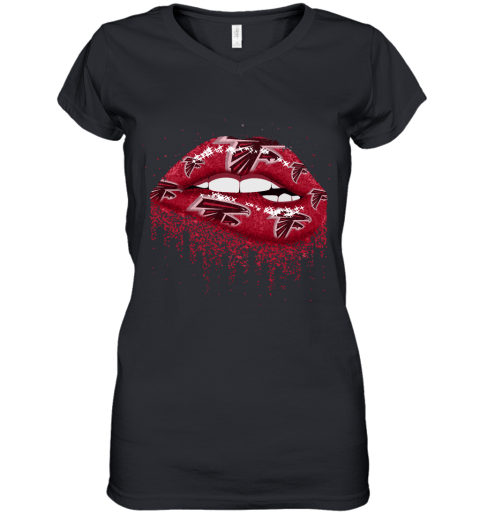 Biting Glossy Lips Sexy Atlanta Falcons NFL Football Women's V-Neck T-Shirt