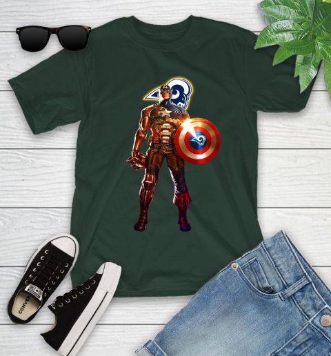 NFL Captain America Marvel Avengers Endgame Football Sports Los Angeles Rams Youth T-Shirt 5