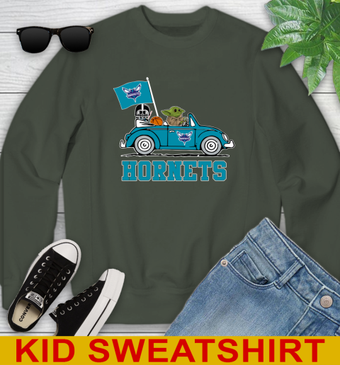 NBA Basketball Charlotte Hornets Darth Vader Baby Yoda Driving Star Wars Shirt Youth Sweatshirt 9