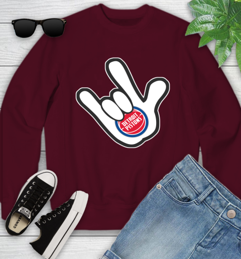 Detroit Pistons NBA Basketball Mickey Rock Hand Disney Youth Sweatshirt 5