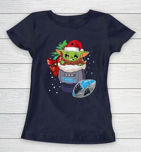 Carolina Panthers Christmas Baby Yoda Star Wars Funny Happy NFL Women's T-Shirt 4