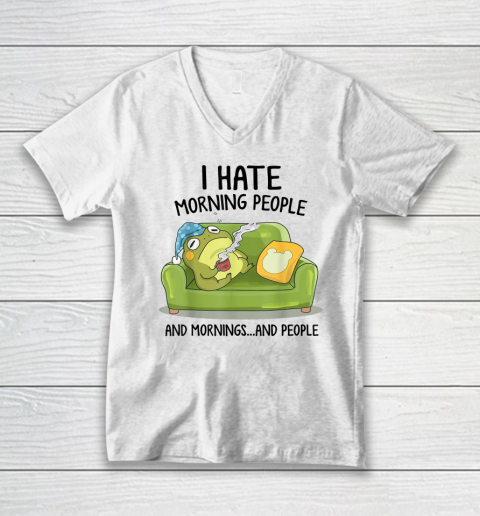 Toad Frog Drinking Coffee I Hate Morning People V-Neck T-Shirt