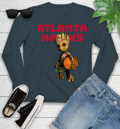 Atlanta Hawks NBA Basketball Groot Marvel Guardians Of The Galaxy Youth Long Sleeve 8