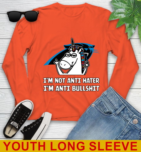 Carolina Panthers NFL Football Unicorn I'm Not Anti Hater I'm Anti Bullshit Youth Long Sleeve 4