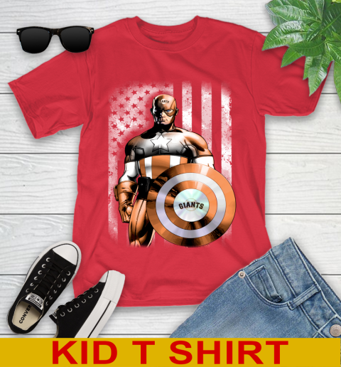 San Francisco Giants MLB Baseball Captain America Marvel Avengers American Flag Shirt Youth T-Shirt 11