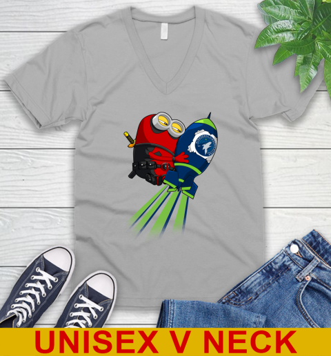 NBA Basketball Minnesota Timberwolves Deadpool Minion Marvel Shirt V-Neck T-Shirt 3