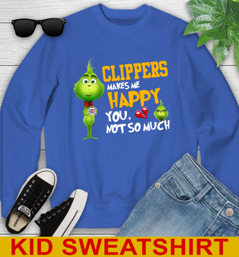 NBA Los Angeles Clippers Makes Me Happy You Not So Much Grinch Basketball Sports Youth Sweatshirt 6
