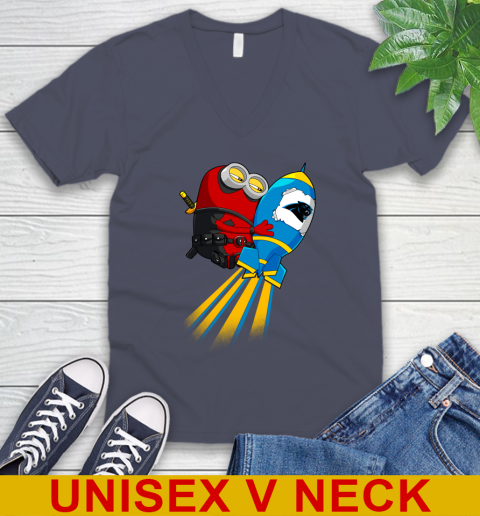 NFL Football Carolina Panthers Deadpool Minion Marvel Shirt V-Neck T-Shirt 7
