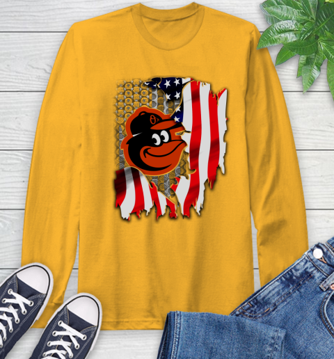 Baltimore Orioles MLB Baseball American Flag Long Sleeve T-Shirt 2