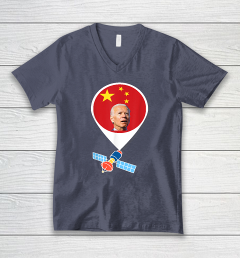 Chinese Spy Balloon Funny Surveillance Joe Biden China Flag V-Neck T-Shirt 6