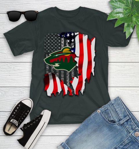 Minnesota Wild NHL Hockey American Flag Youth T-Shirt 6